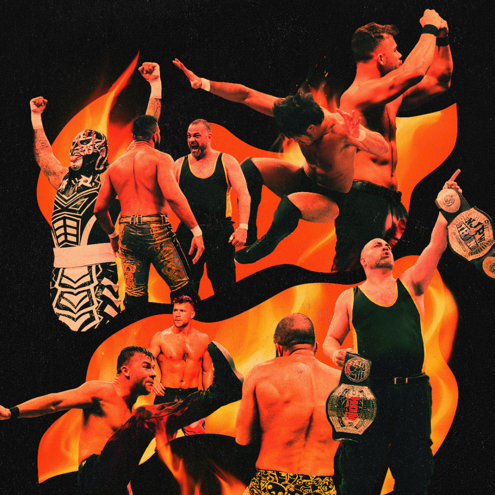 A composite photo of lucha libre wrestlers.