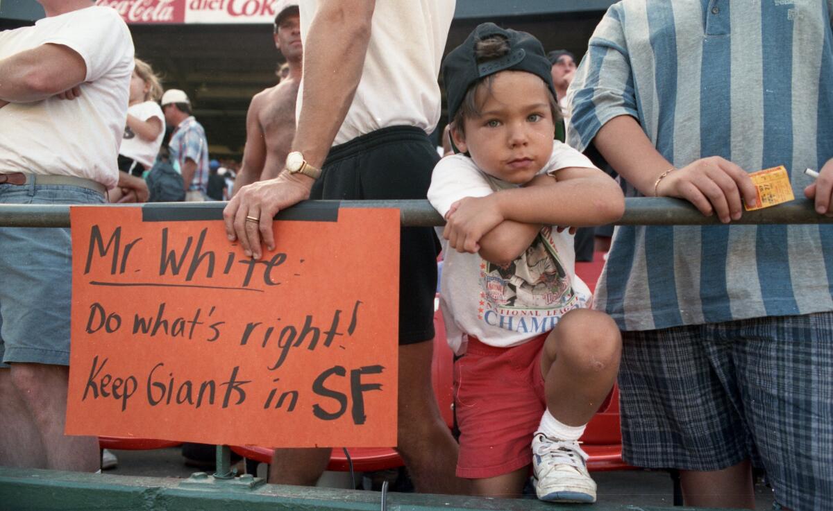 A 5-year-old Brandon Crawford is shown on Sept. 27, 1992 at San Francisco's Candlestick Park.