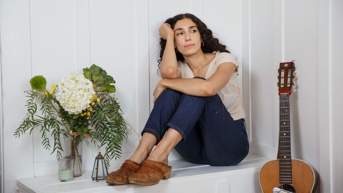 The songwriter Bedouine poses for a portrait at her home in Los Angeles.