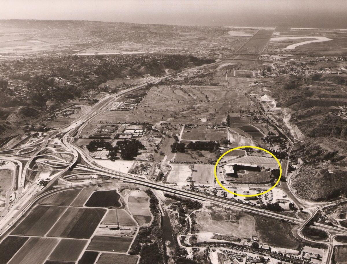 Westgate Park (circled) is seen in then-rural Mission Valley circa 1965.