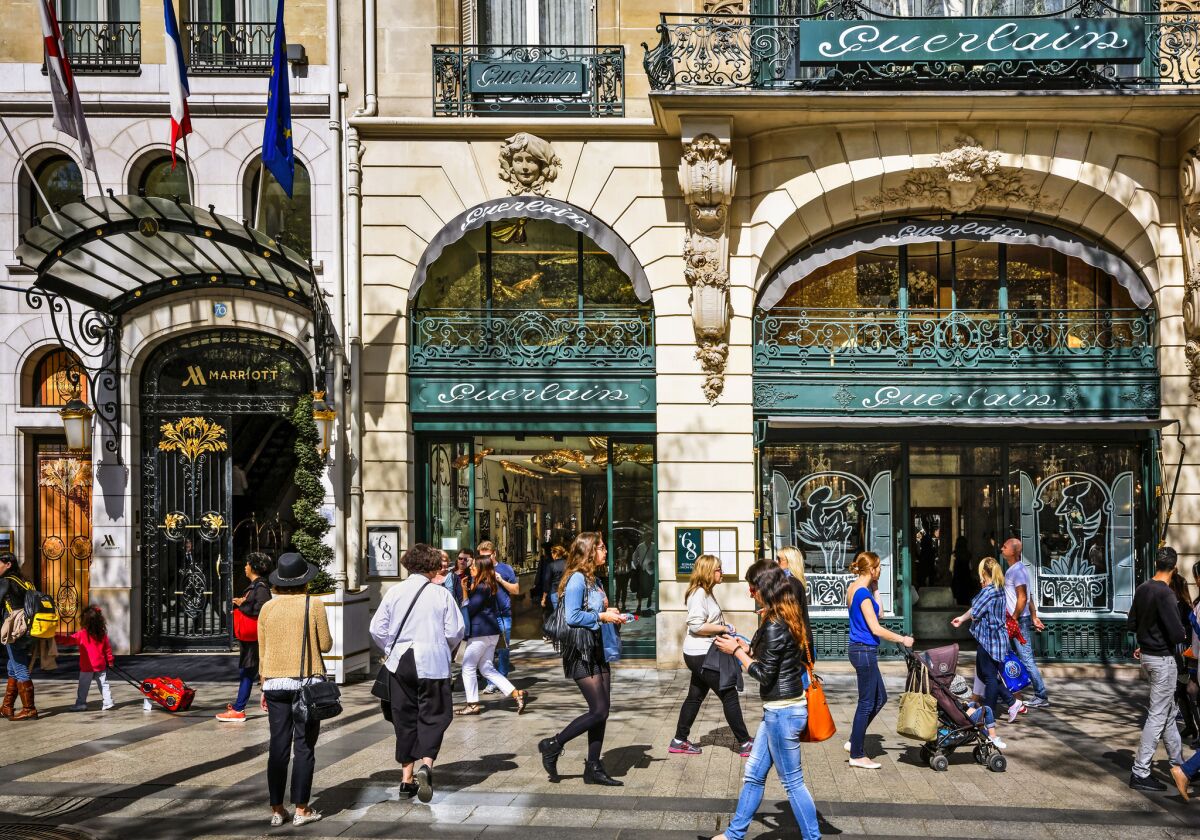 Boutique Guerlain of perfume is on Avenue des Champs Elysees in Paris.