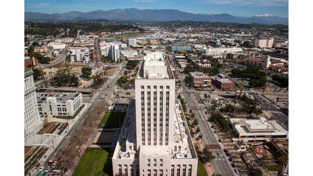 March 7, 2017: View from Los Angeles City Hall looking North.