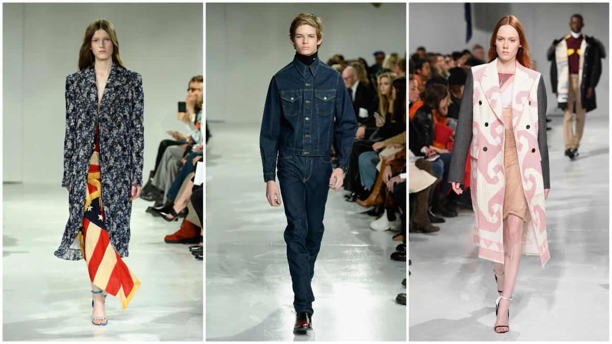 Looks from the fall/winter 2017 men's and women's Calvin Klein runway collection presented on Friday during New York Fashion Week.