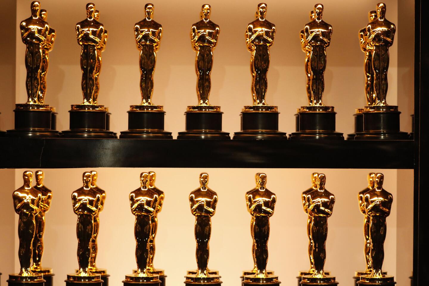 Oscar statues backstage at the 90th Academy Awards on Sunday at the Dolby Theatre in Hollywood.