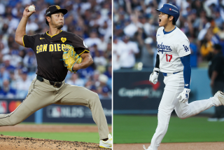 Padres pitcher Yu Darvish, left, and Dodgers designated hitter Shohei Ohtani side by side.