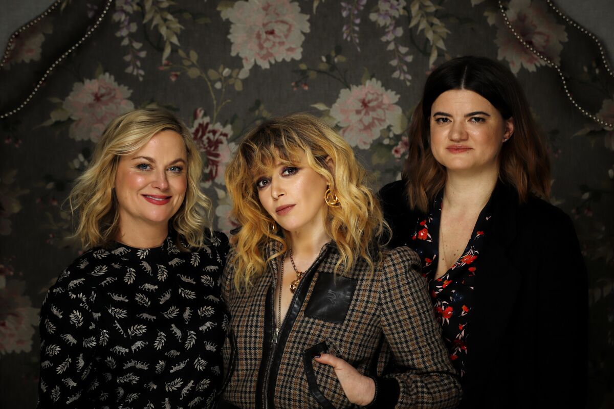 Amy Poehler, from left, Natasha Lyonne and Leslye Headland teamed up to create the new Netflix series "Russian Doll."