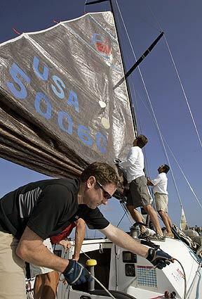 Hoisting the main sail
