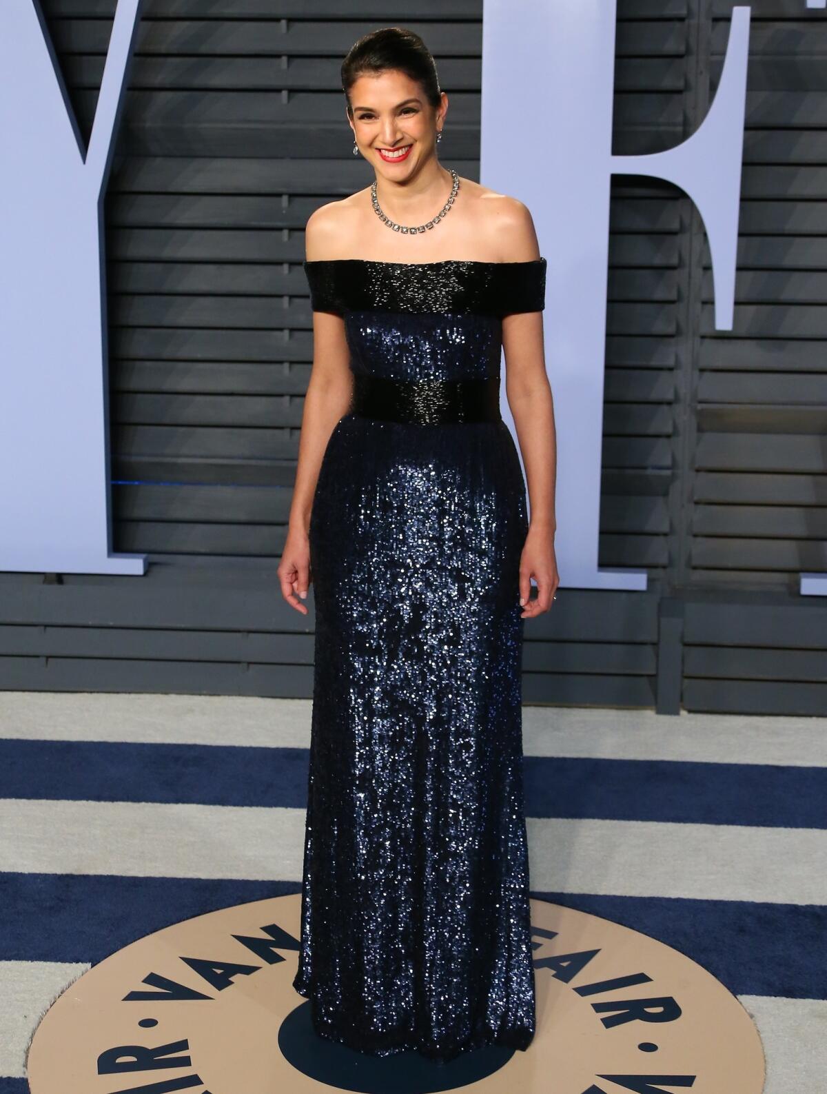 Radhika Jones at the 2018 Vanity Fair Oscar Party, her first time as the event's host.