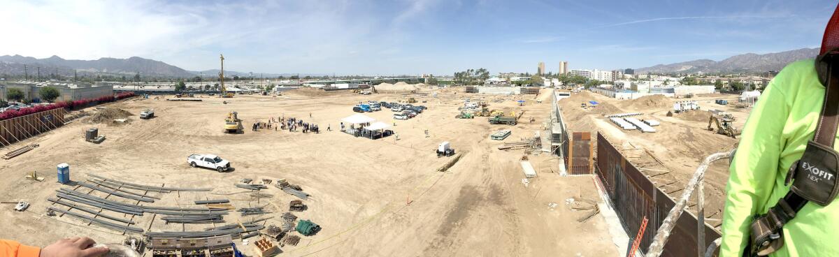 Most of the 456,000 sq. ft. area of the new IKEA location is seen here in a panorama photo taken at the groundbreaking ceremony in Burbank on Tuesday, Sept. 1, 2015.