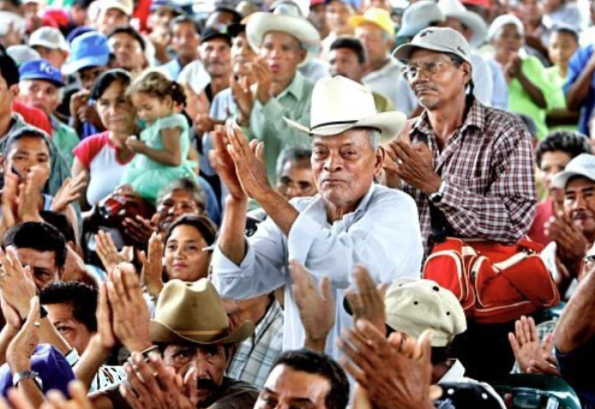 Former banana workers rally in Nicaragua in support of Dole workers.