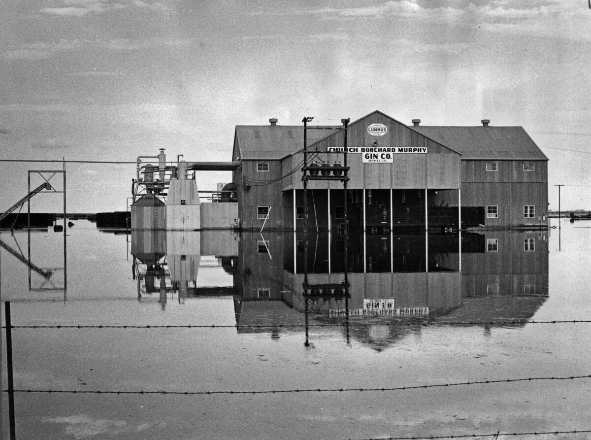 black and white photo of a building surrounded by water