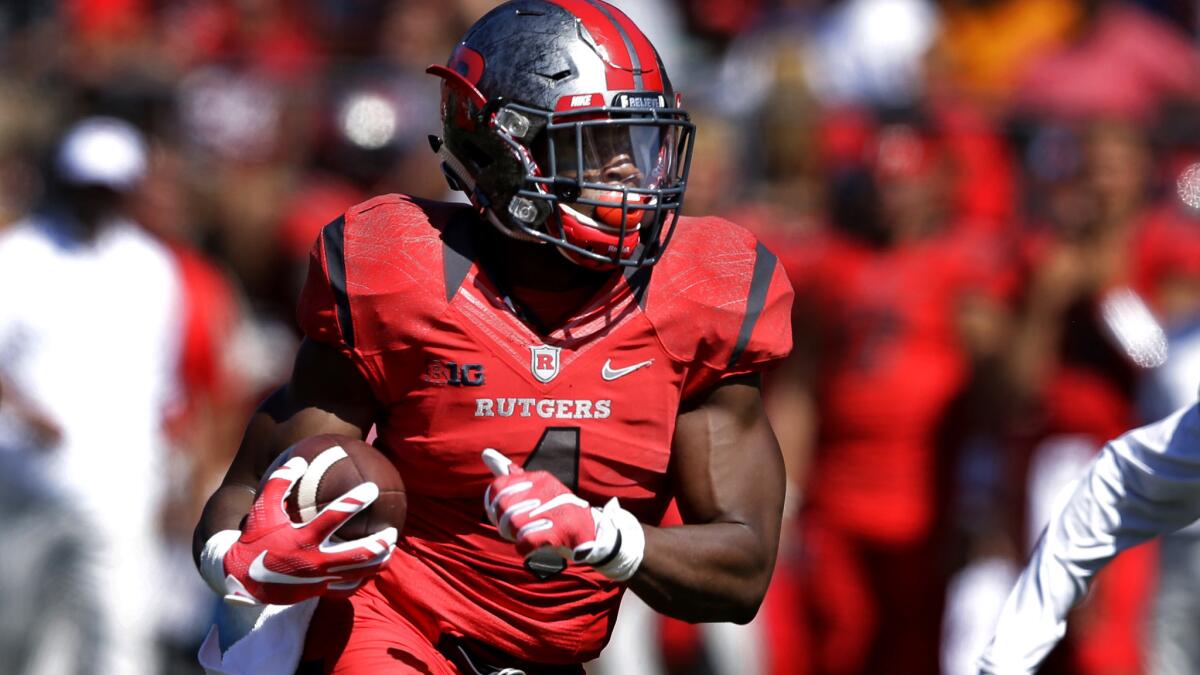 Rutgers wide receiver Leonte Carroo picks up yards after a catch during the team's season opener on Sept. 5.