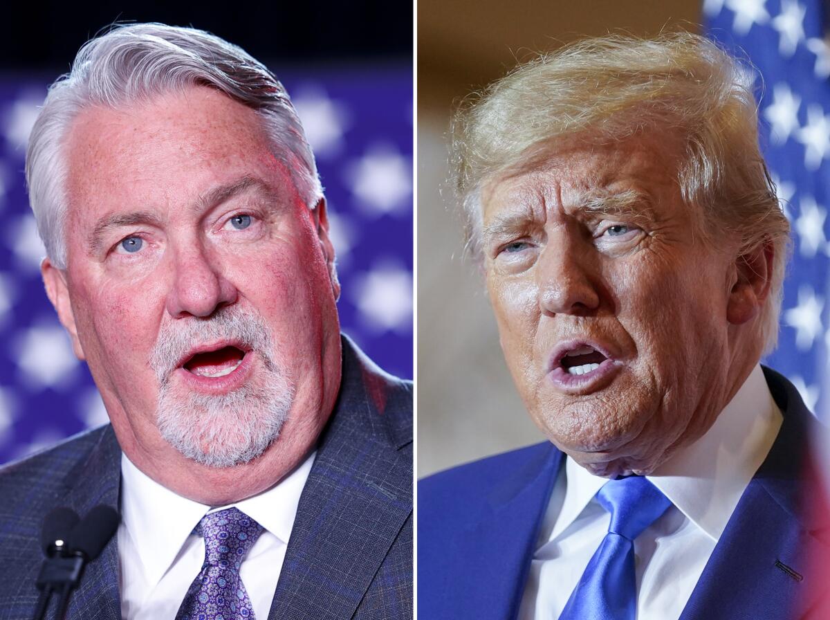 Colorado Republican Senate candidate Joe O'Dea, left, and former President Trump, right