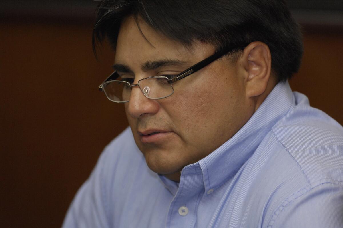 Coliseum technology manager Leopold Caudillo, Jr., at a meeting of the Los Angeles Memorial Coliseum Commission in July 2011.
