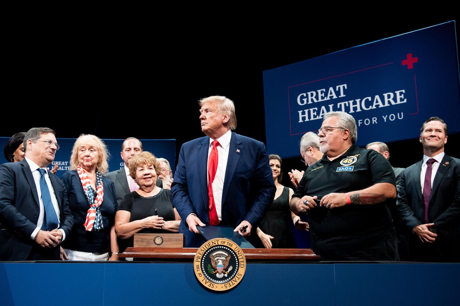US President Donald Trump leaves after signing an executive order regarding Medicare at Sharon L. Morse Performing Arts Center October 3, 2019, in The Villages, Florida. (Photo by Brendan Smialowski / AFP) (Photo by BRENDAN SMIALOWSKI/AFP via Getty Images)