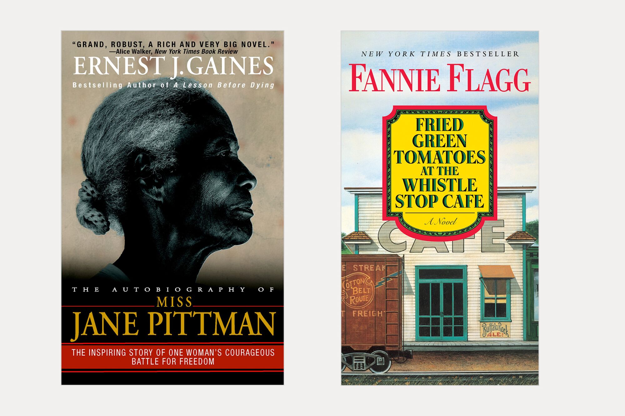 iki kitap: Ernest J. Gaines'in yazdığı Miss Jane Pittman ve Fannie Flagg'in Whistle Stop Cafe'de Fried Green Tomatoes
