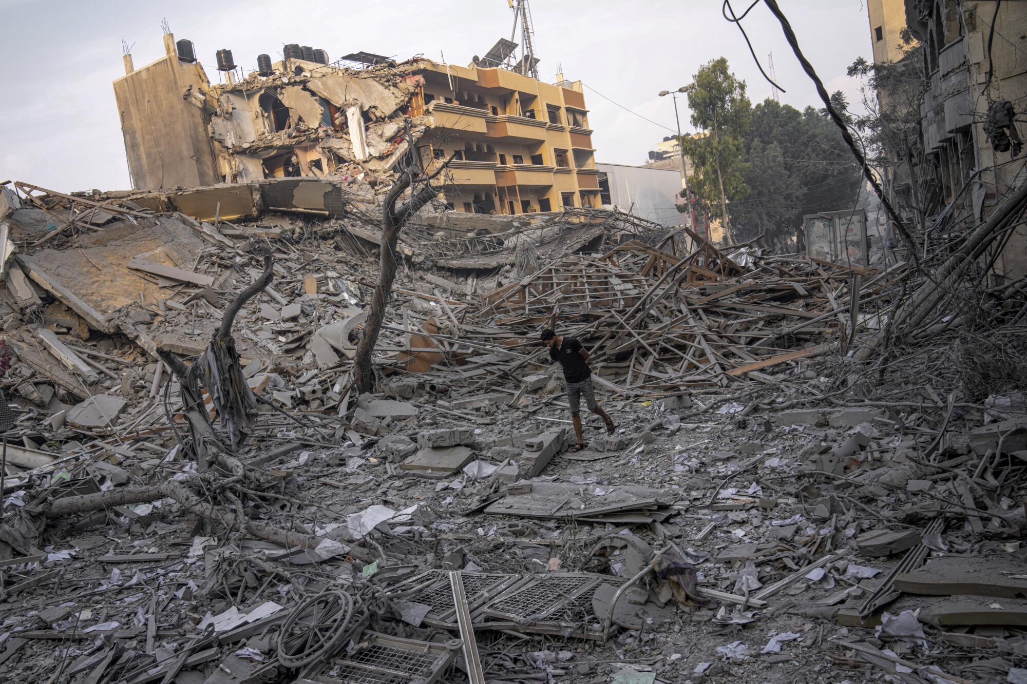 Rubble of a building destroyed by an Israeli airstrike in Gaza City