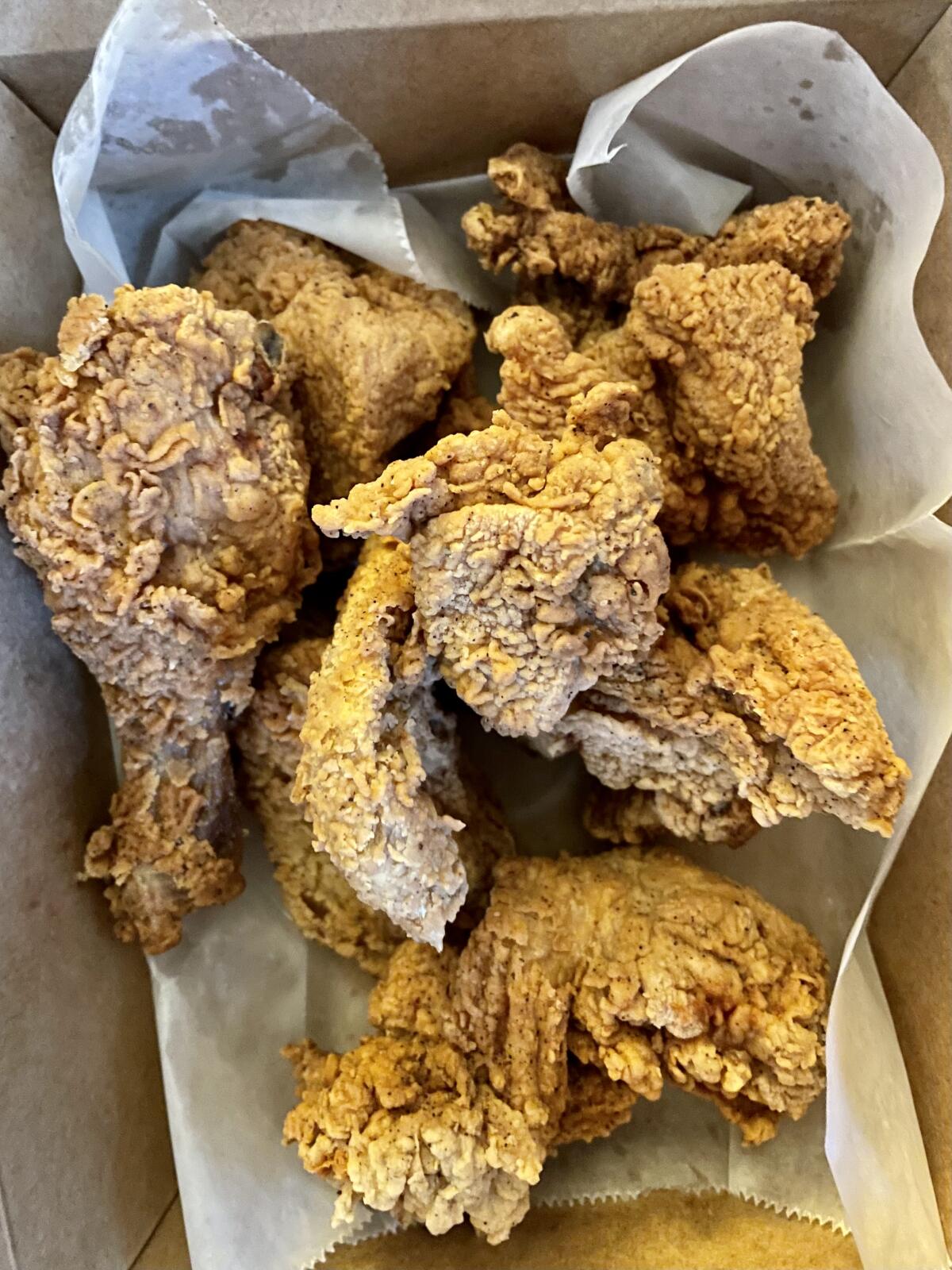 The crispy fried chicken at Love Letter Pizza & Chicken a Korean restaurant in Irvine.