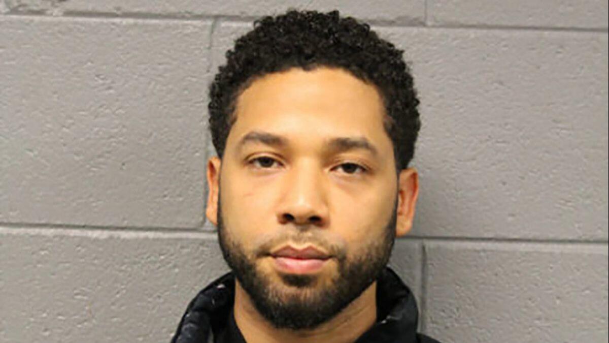 The booking photo released Thursday by the Chicago Police Department shows actor Jussie Smollett, who was charged with filing a false police report.