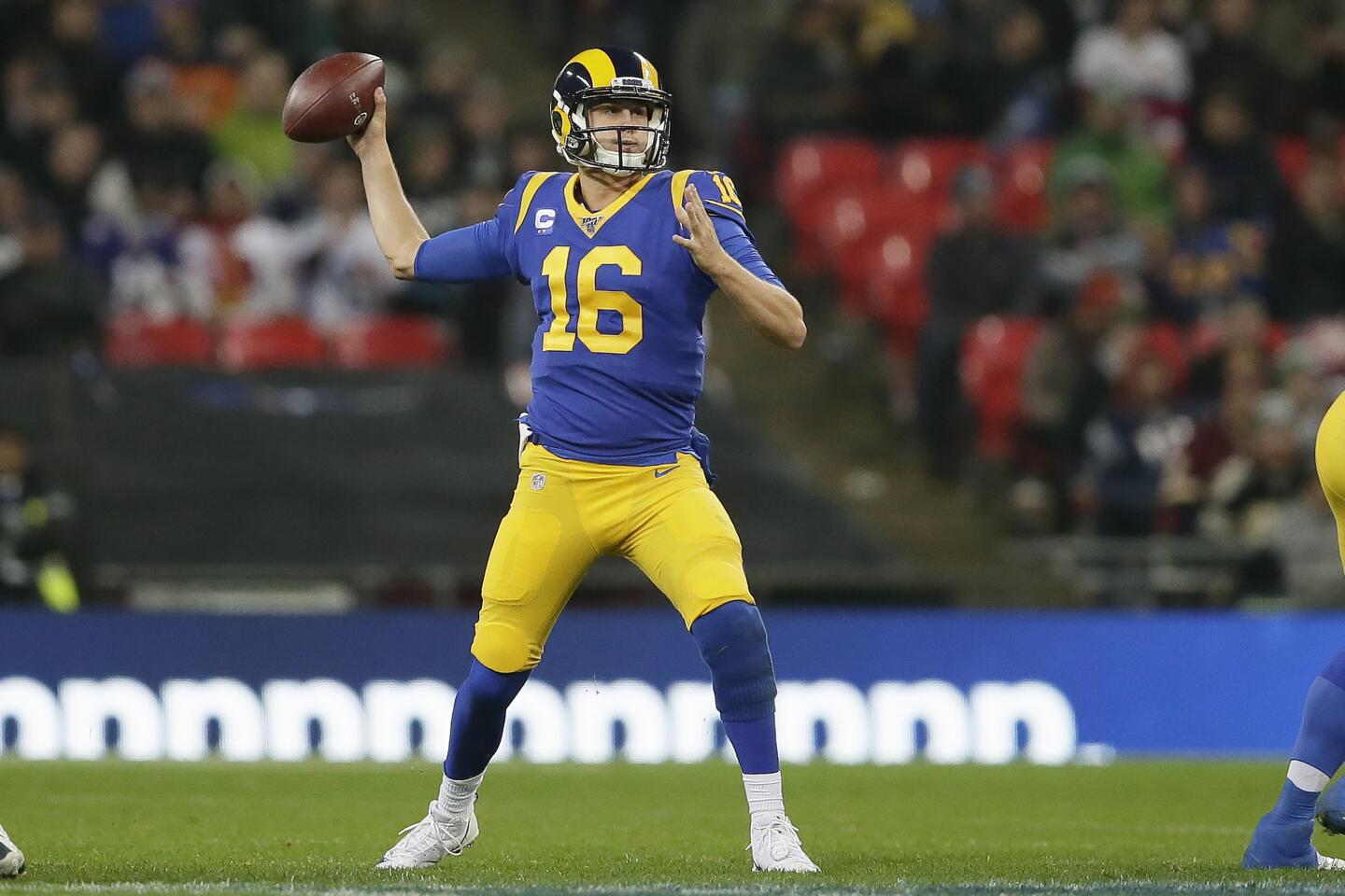 Rams quarterback Jared Goff makes a pass against the Bengals during the second half