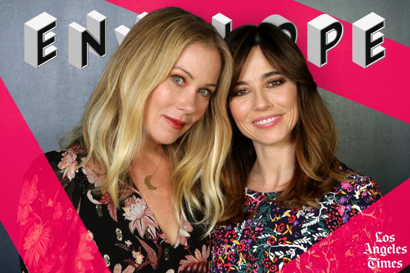Christina Applegate and Linda Cardellini surrounded by red lines