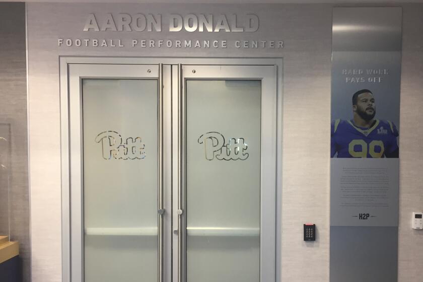 The University of Pittsburgh named its football training facility after Aaron Donald after the Rams defensive tackle made a seven-figure donation to the school. A look at the facility in November 2019.