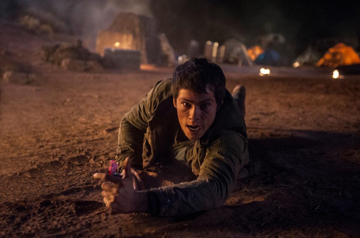 In this image released by 20th Century Fox, Dylan O’Brien appears in a scene from the film, "Maze Runner: The Scorch Trials."