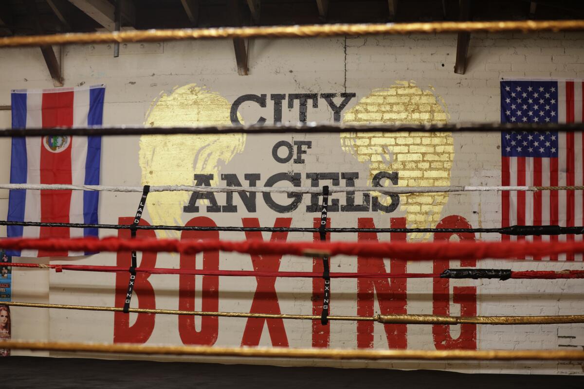 City of Angels mural and boxing ring at City of Angels Boxing in Los Angeles, CA on Friday February 23rd, 2024.