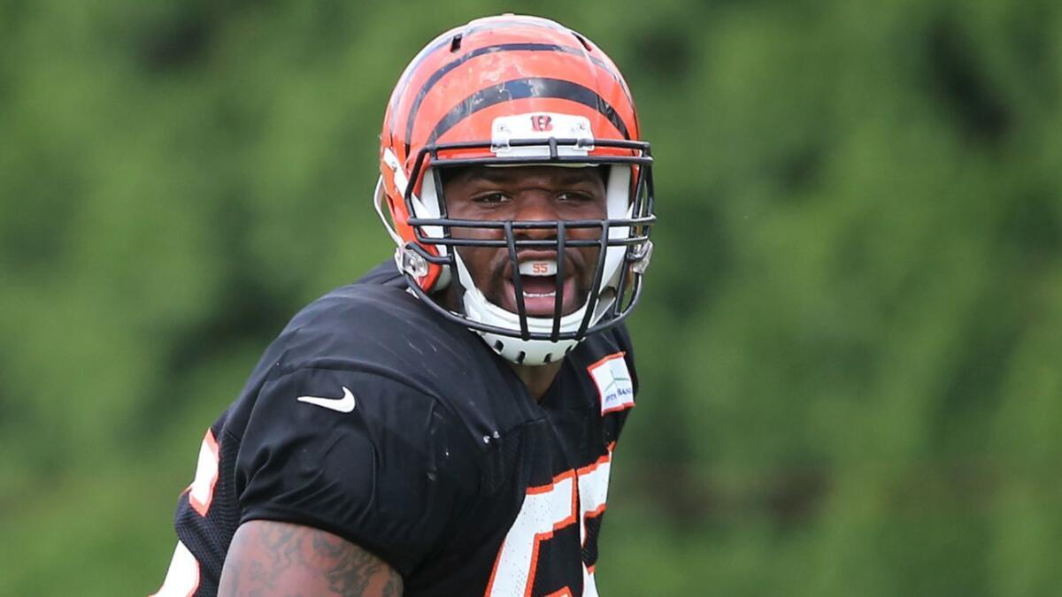 Cincinnati Bengals linebacker Vontaze Burfict calls out a play during practice on Aug. 3.