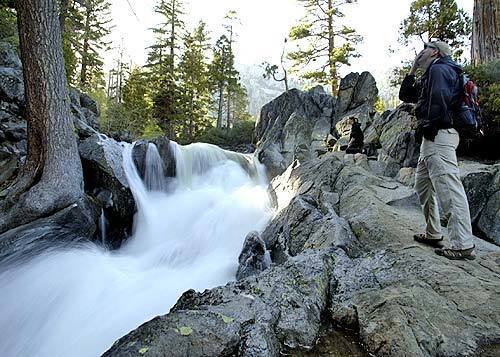 Eagle Falls, fed by spring snow melt, empties into Emerald Bay on Lake Tahoe.