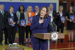 Vice President Kamala Harris speaks to the media after she and the White House Office of Gun Violence Prevention met with families whose loved ones were murdered during the 2018 mass shooting that took the lives of 14 students and three staff members at Marjory Stoneman Douglas High School in Parkland, Fla., Saturday, March 23, 2024. (Al Diaz/Miami Herald via AP)
