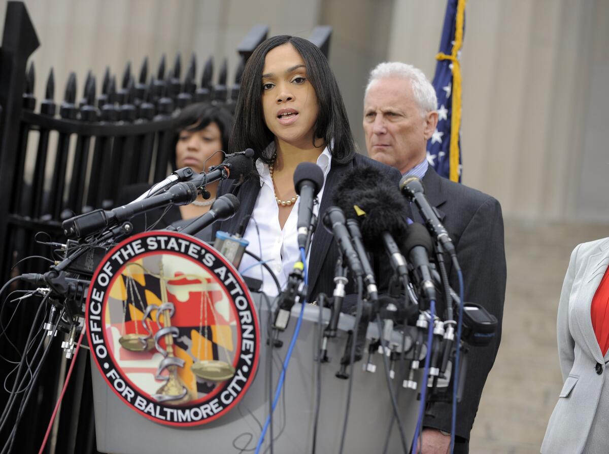 The charges filed against six police officers in Freddie Gray's death were announced May 1 by Baltimore State's Atty. Marilyn J. Mosby.