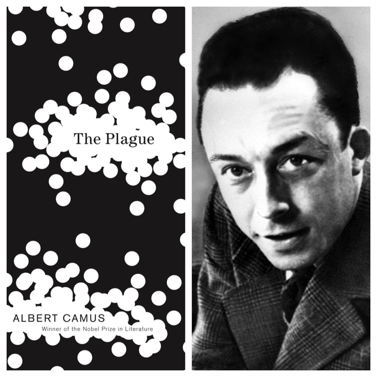 “The Plague" and author Albert Camus.