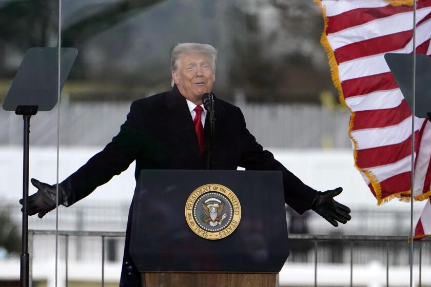 President Donald Trump speaks at a rally Wednesday, Jan. 6, 2021, in Washington. (AP Photo/Jacquelyn Martin)