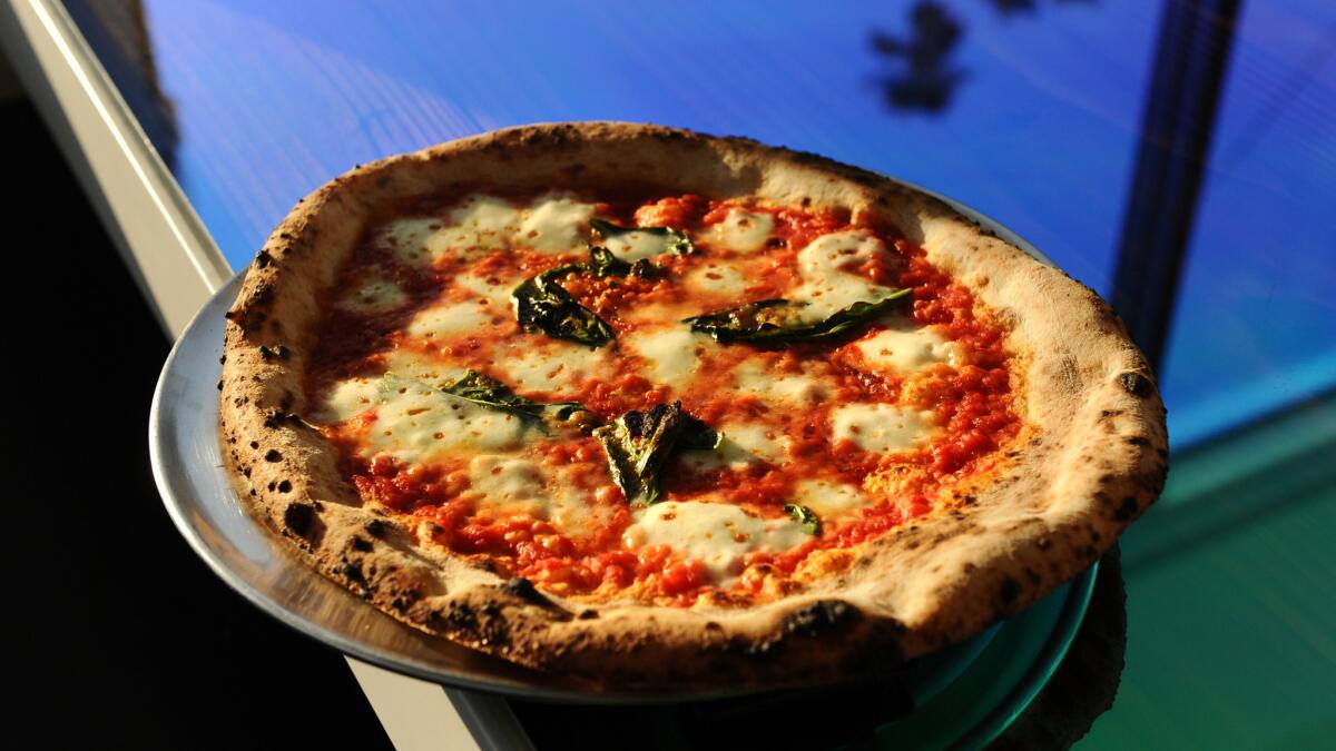The Margherita pizza at Wood in Silver Lake, baked by Edgar Martirosyan, who delivered pizza to the Oscars.