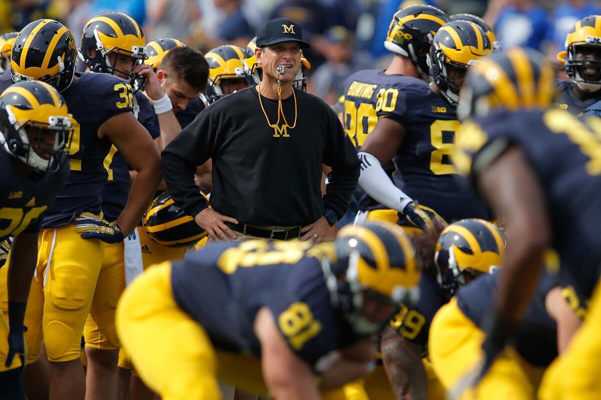 Michigan Coach Jim Harbaugh has the Wolverines at 3-1 in his first season in Ann Arbor.