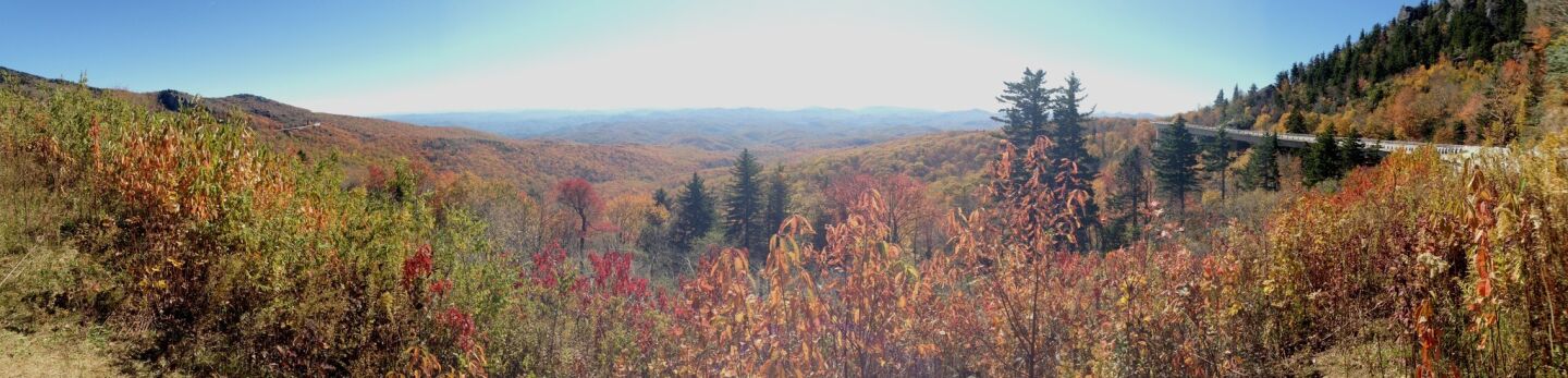 Foliage puts on a show Oct. 22 at the Linn Cove Viaduct, Grandfather Mountain, N.C.