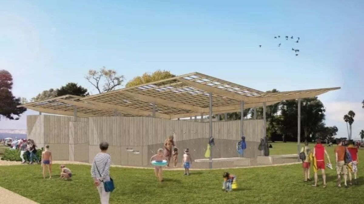 A rendering depicts the Scripps Park Pavilion project near La Jolla Cove.