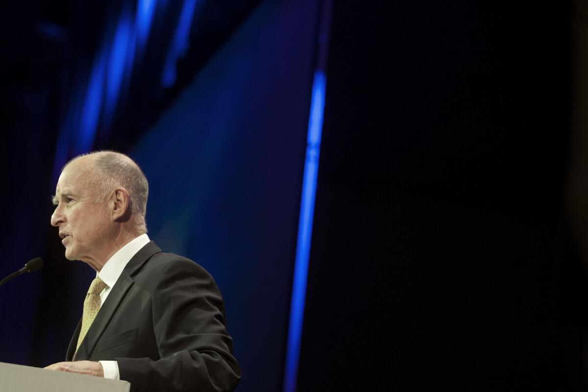 Gov. Jerry Brown giving a speech last month.