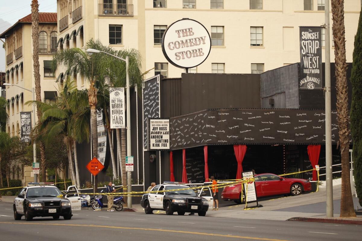 L.A. County sheriff's detectives investigate a fatal shooting outside the Comedy Store on Sunset Boulevard in West Hollywood early Wednesday morning.