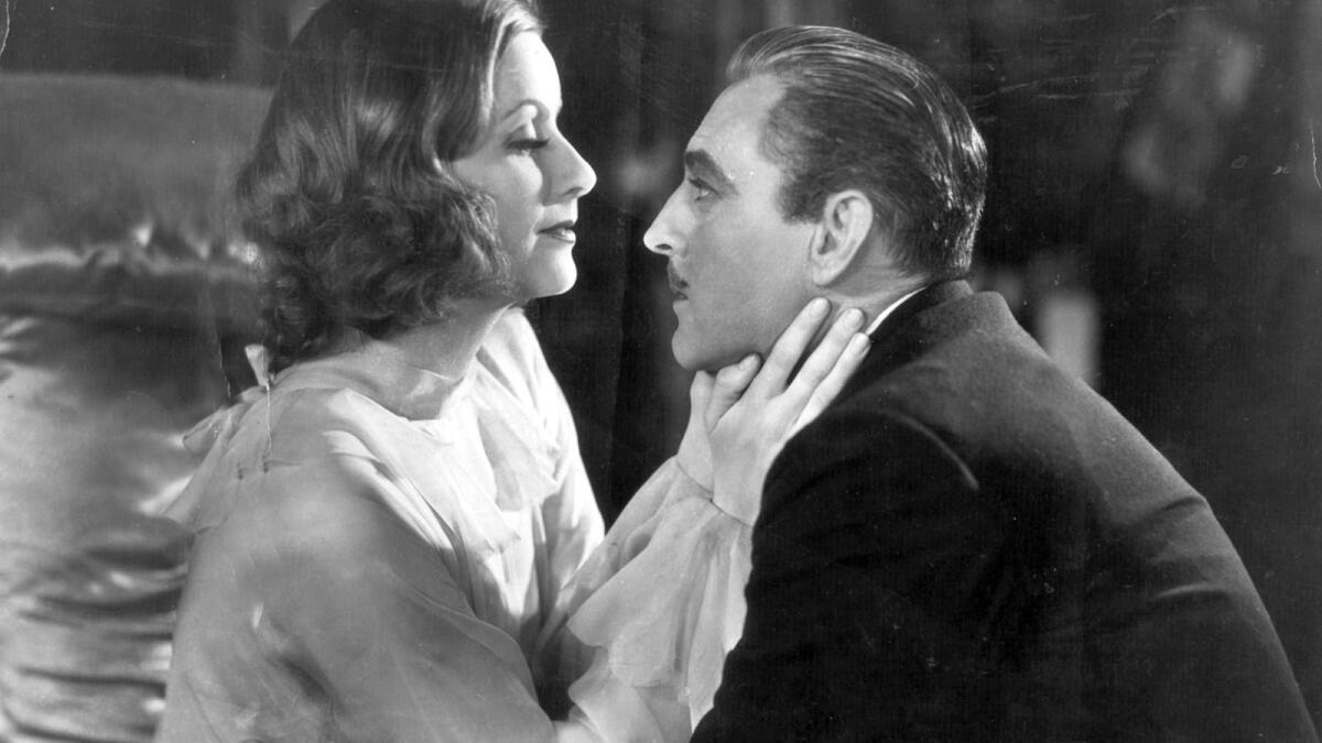John Barrymore and Greta Garbo in a scene from the movie "Grand Hotel."