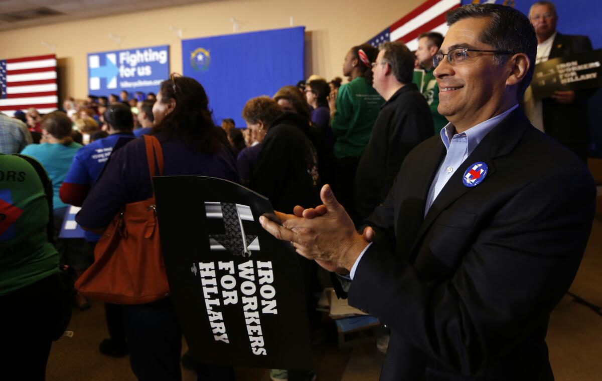 Rep. Xavier Becerra (D-Los Angeles) attends a Hillary Clinton rally at Painter's Hall in Henderson, Nev.