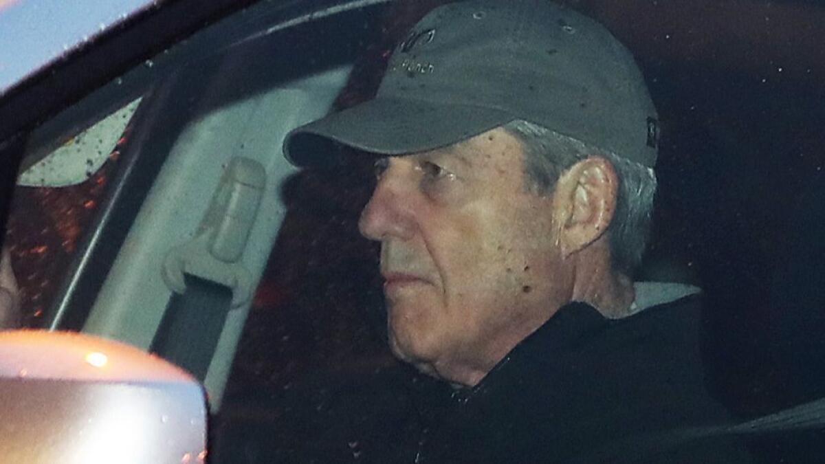 Special counsel Robert S. Mueller III arrives at his office in Washington on Thursday. Officials say his investigation is winding down, and a final report could be submitted to Atty. Gen. William Barr as early as this week.