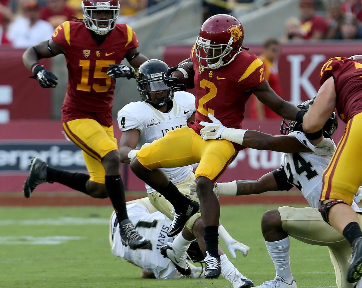 USC wide receiver Adoree' Jackson runs after a catch against Idaho in the second quarter of their game Sept. 12 at the Coliseum.