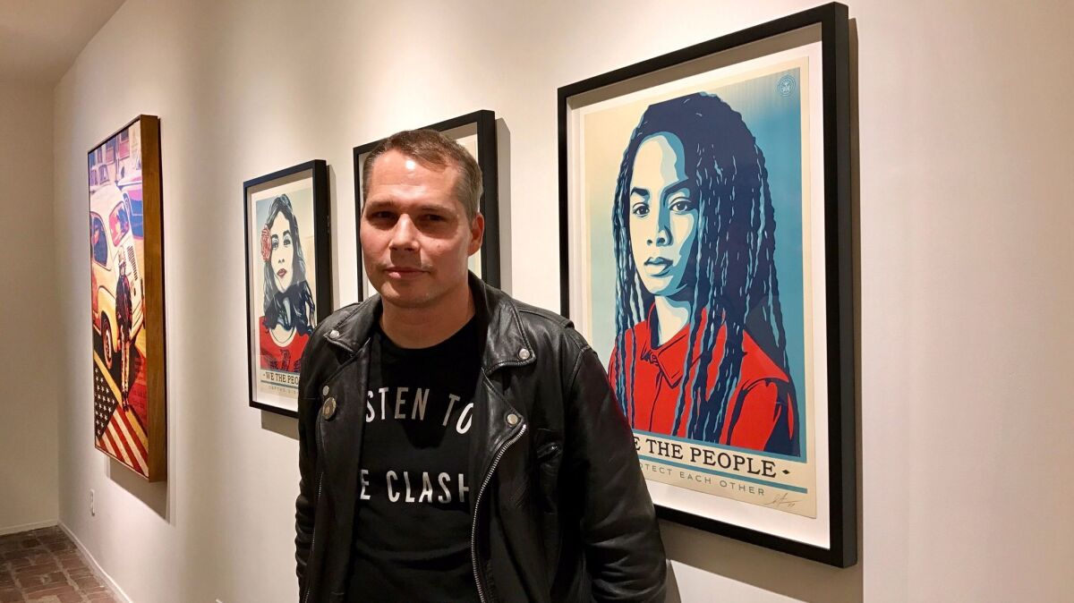 Shepard Fairey at the opening of his "American Civics" art show at Subliminal Projects in Los Angeles.
