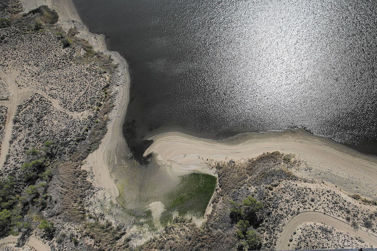 The banks of the North Haiwee Reservoir in Inyo County grow wider as California's drought continues.