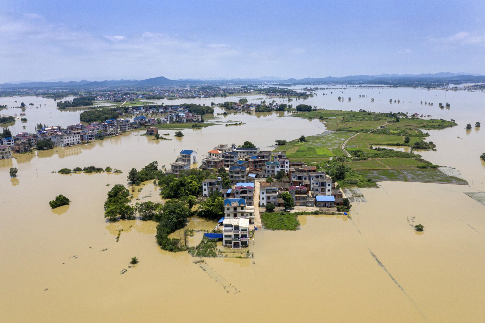 The flooding has turned Chengjiacun village into an island.