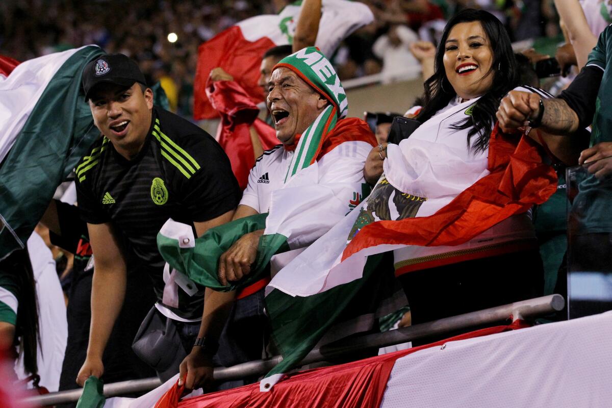 Mexico fans celebrate after Jonathan dos Santos #6 of the Mexico scored a goal in the second half against the United States during the 2019 CONCACAF Gold Cup Final at Soldier Field on July 07, 2019 in Chicago, Illinois.