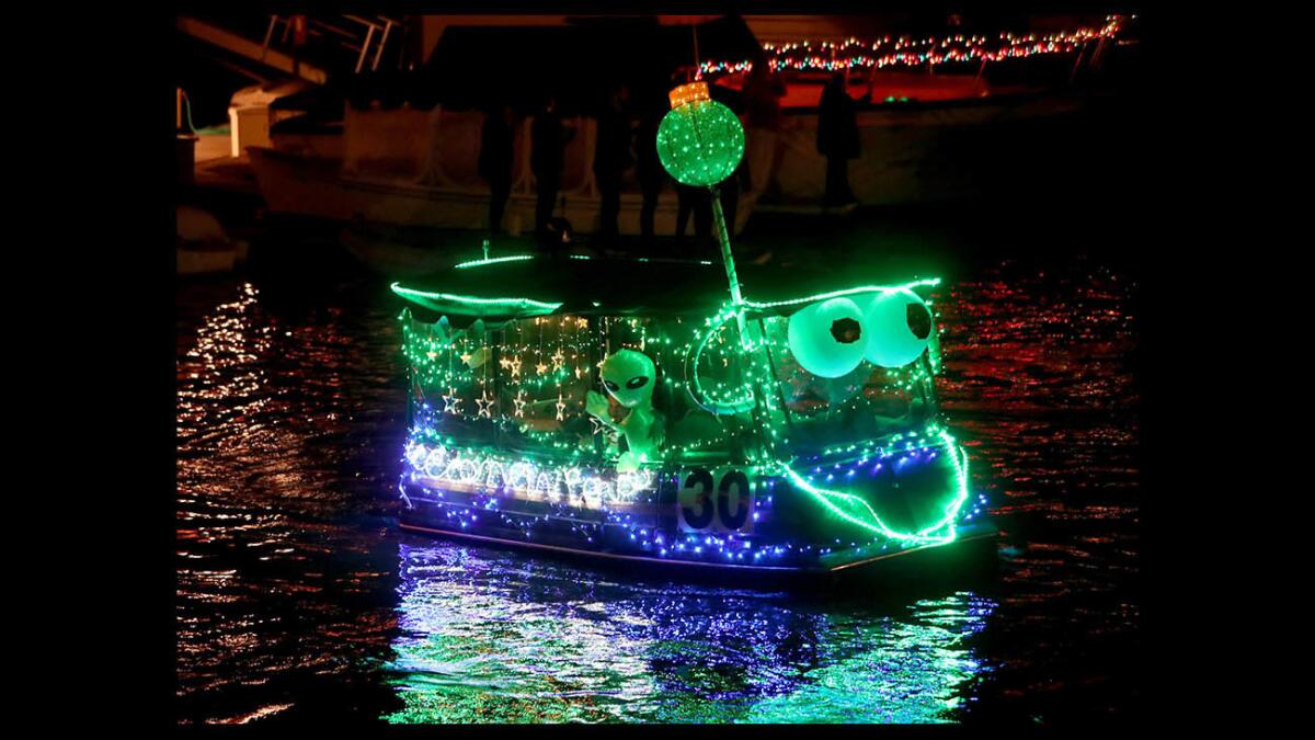 “We Come In Peace” was the message this boat's owner had for the annual Huntington Harbour Boat Parade  in 2018.
