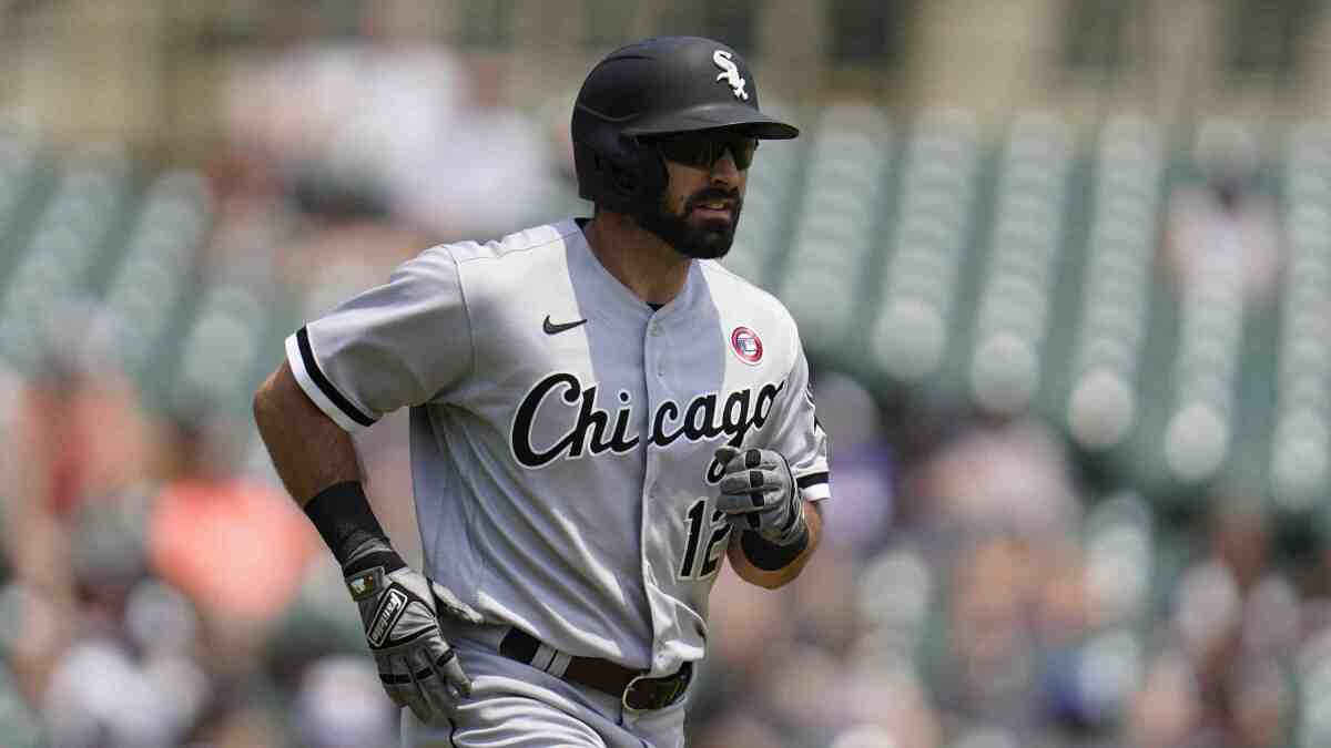 Adam Eaton is pictured with the White Sox in Detroit on July 4, 2021.